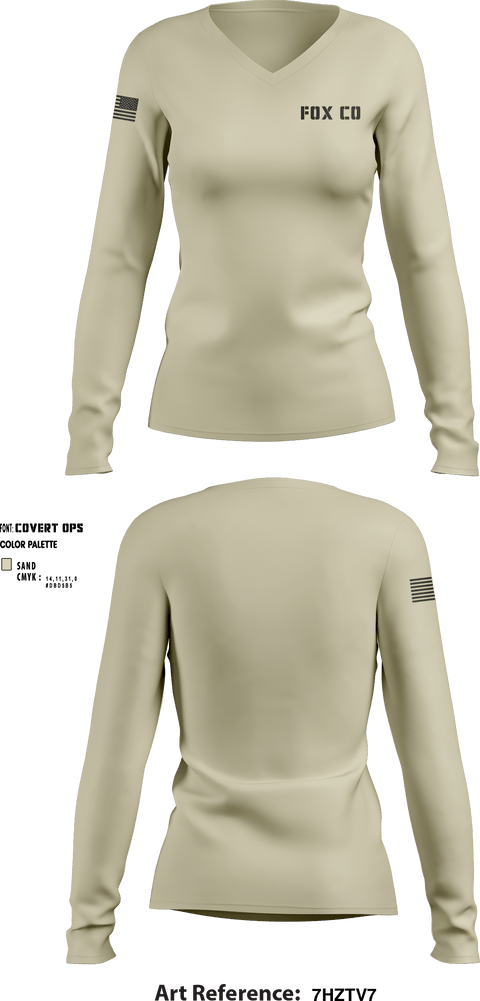 Women's Long Sleeve Vneck Shirt, FOX CO, Marines, Teamtime, Team time, sublimation, custom sports apparel, team uniforms, spirit wear, spiritwear, sports uniforms, custom shirts, team store, custom team store, fundraiser sports, apparel fundraiser