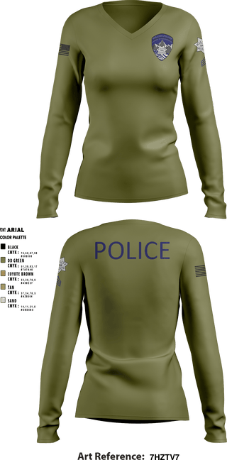 Women's Long Sleeve Vneck Shirt, Willits Little Lake JRTF, Police, Teamtime, Team time, sublimation, custom sports apparel, team uniforms, spirit wear, spiritwear, sports uniforms, custom shirts, team store, custom team store, fundraiser sports, apparel fundraiser