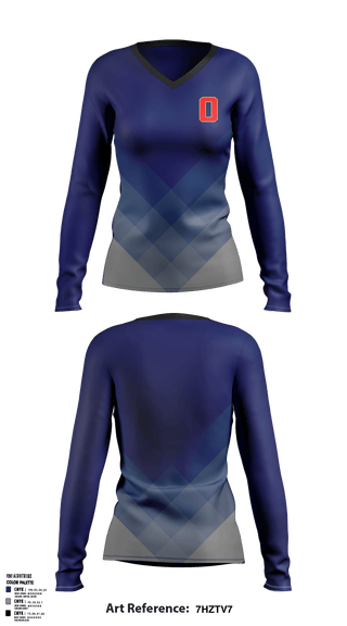 Women's Long Sleeve Vneck Shirt, Orland Jr. Trojans, Spirit Store, Teamtime, Team time, sublimation, custom sports apparel, team uniforms, spirit wear, spiritwear, sports uniforms, custom shirts, team store, custom team store, fundraiser sports, apparel fundraiser