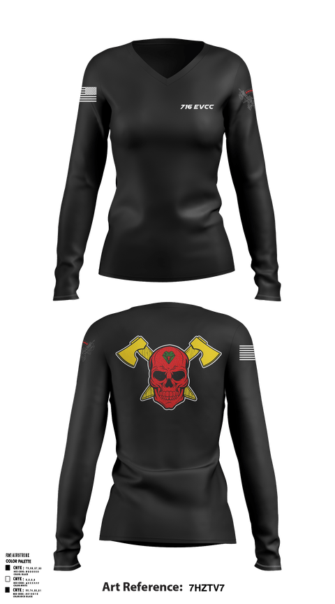 Women's Long Sleeve Vneck Shirt, 716716 EVCC, Army, Teamtime, Team time, sublimation, custom sports apparel, team uniforms, spirit wear, spiritwear, sports uniforms, custom shirts, team store, custom team store, fundraiser sports, apparel fundraiser