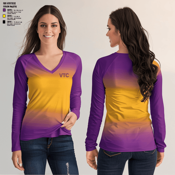 Women's Long Sleeve Vneck Shirt, Vibranium Track Club, Track & Field, Teamtime, Team time, sublimation, custom sports apparel, team uniforms, spirit wear, spiritwear, sports uniforms, custom shirts, team store, custom team store, fundraiser sports, apparel fundraiser