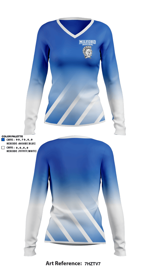 Women's Long Sleeve Vneck Shirt, Milford High School Soccer, Men's Soccer, Teamtime, Team time, sublimation, custom sports apparel, team uniforms, spirit wear, spiritwear, sports uniforms, custom shirts, team store, custom team store, fundraiser sports, apparel fundraiser
