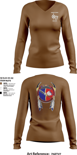 Women's Long Sleeve Vneck Shirt, Comanche, 309th MI BN, , Teamtime, Team time, sublimation, custom sports apparel, team uniforms, spirit wear, spiritwear, sports uniforms, custom shirts, team store, custom team store, fundraiser sports, apparel fundraiser