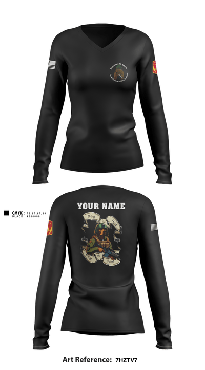 Bravo Battery, 4th Battalion, 3rd Air Defense Artillery Regiment 1115971 Women's Long Sleeve V-neck Shirt - 2