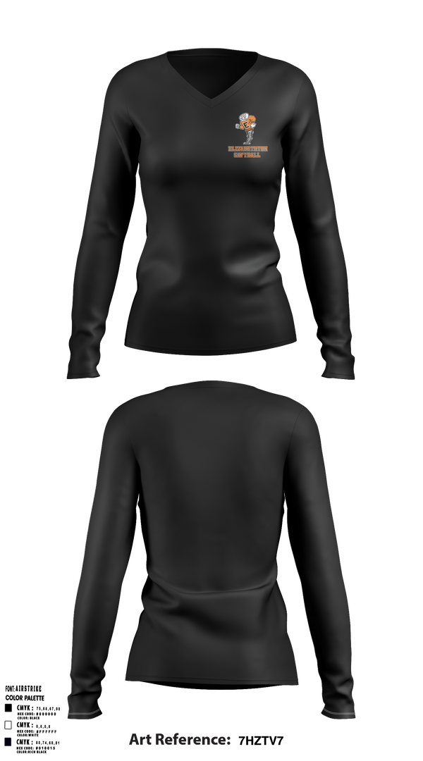 Women's Long Sleeve Vneck Shirt, Elizabethton High School Softball, Softball, Teamtime, Team time, sublimation, custom sports apparel, team uniforms, spirit wear, spiritwear, sports uniforms, custom shirts, team store, custom team store, fundraiser sports, apparel fundraiser
