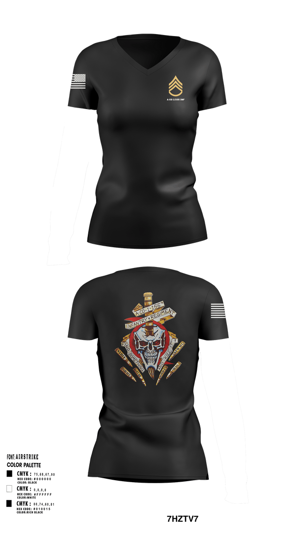 Women's Short Sleeve Vneck Shirt, A Co 1/155 INF, Army, Teamtime, Team time, sublimation, custom sports apparel, team uniforms, spirit wear, spiritwear, sports uniforms, custom shirts, team store, custom team store, fundraiser sports, apparel fundraiser
