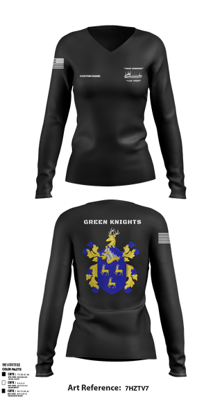 Women's Long Sleeve Vneck Shirt, Hobkirk Green Knights, Army, Teamtime, Team time, sublimation, custom sports apparel, team uniforms, spirit wear, spiritwear, sports uniforms, custom shirts, team store, custom team store, fundraiser sports, apparel fundraiser