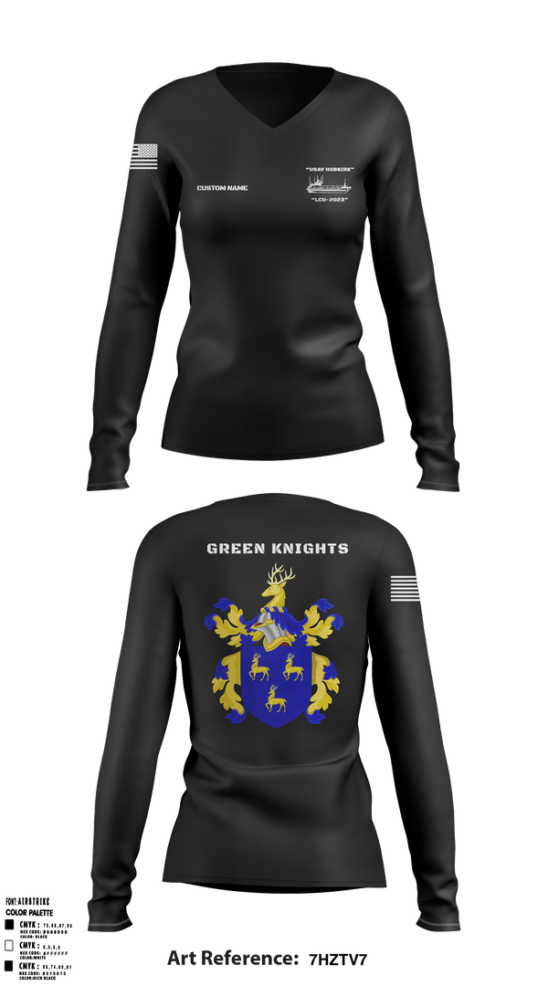 Women's Long Sleeve Vneck Shirt, Hobkirk Green Knights, Army, Teamtime, Team time, sublimation, custom sports apparel, team uniforms, spirit wear, spiritwear, sports uniforms, custom shirts, team store, custom team store, fundraiser sports, apparel fundraiser
