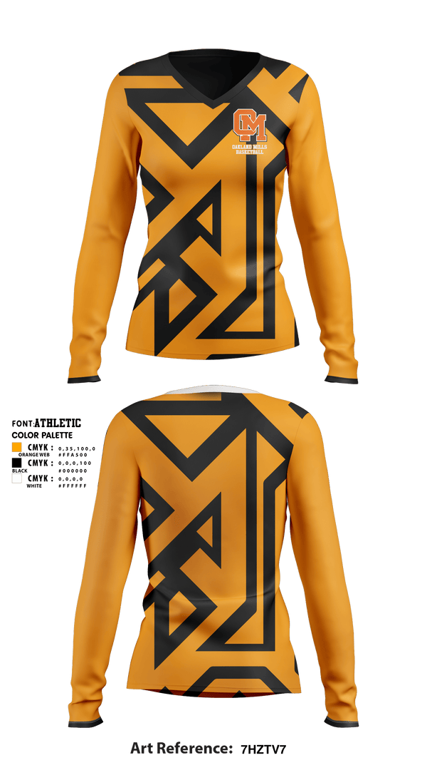 Women's Long Sleeve Vneck Shirt, Oakland Mills High School Basketball, Women's Basketball, Teamtime, Team time, sublimation, custom sports apparel, team uniforms, spirit wear, spiritwear, sports uniforms, custom shirts, team store, custom team store, fundraiser sports, apparel fundraiser