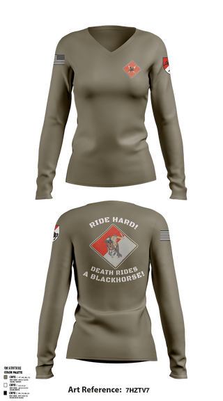 Women's Long Sleeve Vneck Shirt, HHT, 2-11th ACR, Army, Teamtime, Team time, sublimation, custom sports apparel, team uniforms, spirit wear, spiritwear, sports uniforms, custom shirts, team store, custom team store, fundraiser sports, apparel fundraiser