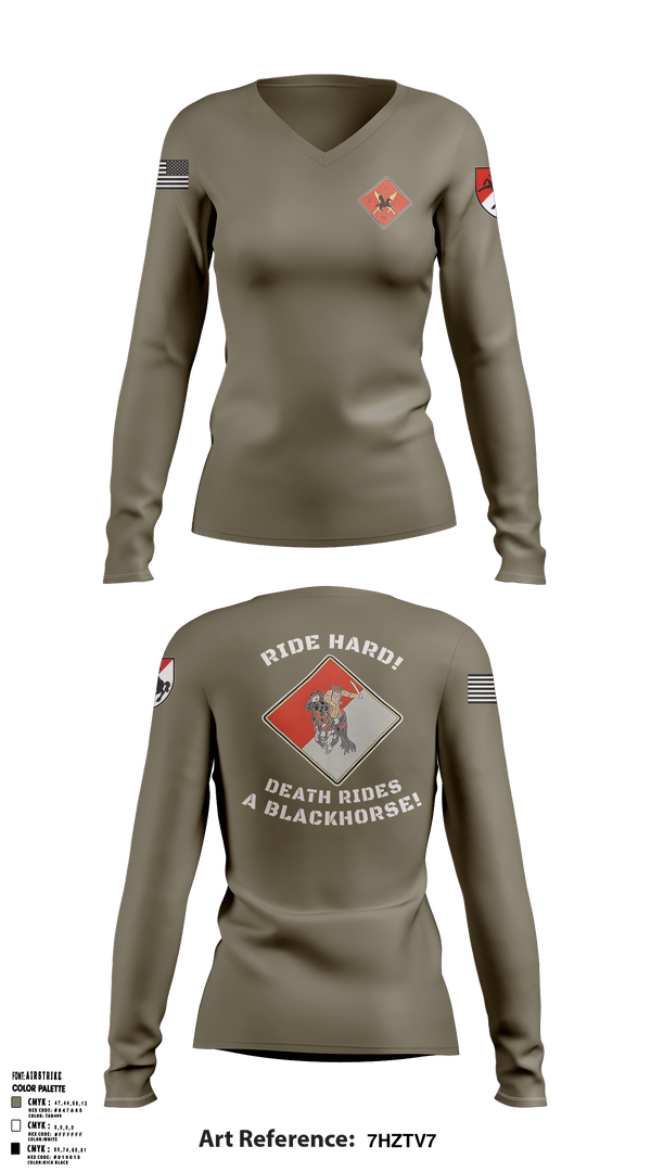 Women's Long Sleeve Vneck Shirt, HHT, 2-11th ACR, Army, Teamtime, Team time, sublimation, custom sports apparel, team uniforms, spirit wear, spiritwear, sports uniforms, custom shirts, team store, custom team store, fundraiser sports, apparel fundraiser