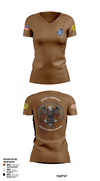 Women's Short Sleeve Vneck Shirt, E Co 3-34 IN REG “Death from above”, Army, Teamtime, Team time, sublimation, custom sports apparel, team uniforms, spirit wear, spiritwear, sports uniforms, custom shirts, team store, custom team store, fundraiser sports, apparel fundraiser