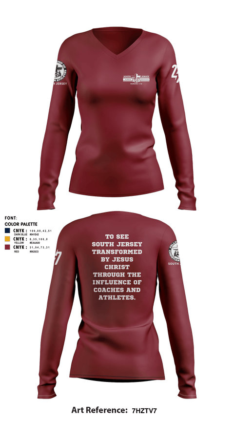 Women's Long Sleeve Vneck Shirt, FCA ( Fellowship of Christian Athletes ) South Jersey, Spirit Store, Teamtime, Team time, sublimation, custom sports apparel, team uniforms, spirit wear, spiritwear, sports uniforms, custom shirts, team store, custom team store, fundraiser sports, apparel fundraiser