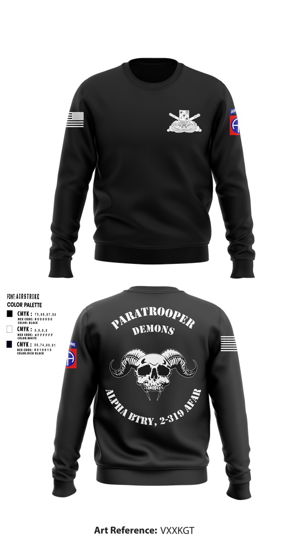 Crew Neck Sweatshirt, ALPHA BTRY, 2-319th AFAR, Army, Teamtime, Team time, sublimation, custom sports apparel, team uniforms, spirit wear, spiritwear, sports uniforms, custom shirts, team store, custom team store, fundraiser sports, apparel fundraiser