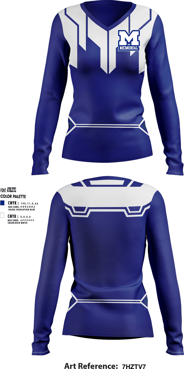 Women's Long Sleeve Vneck Shirt, Memorial High School, Spirit Store, Teamtime, Team time, sublimation, custom sports apparel, team uniforms, spirit wear, spiritwear, sports uniforms, custom shirts, team store, custom team store, fundraiser sports, apparel fundraiser