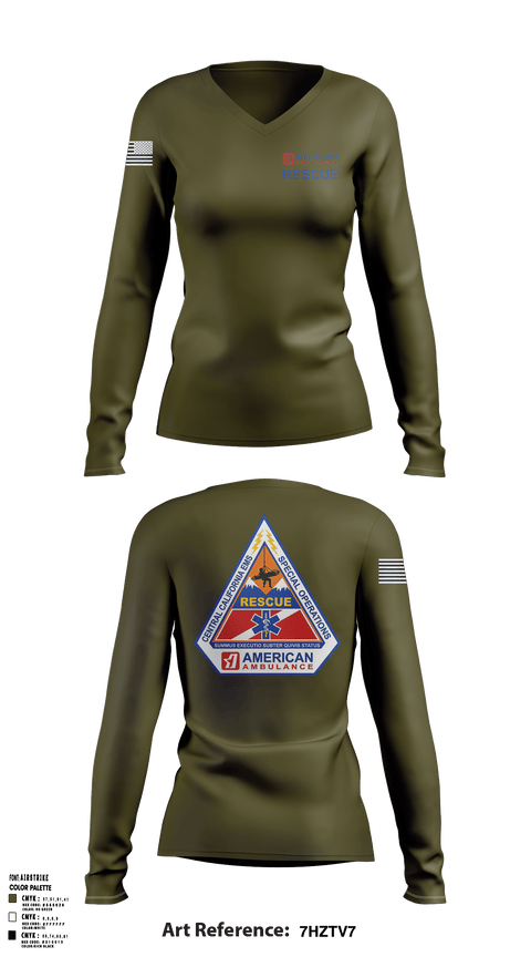 Women's Long Sleeve Vneck Shirt, American Ambulance Rescue, , Teamtime, Team time, sublimation, custom sports apparel, team uniforms, spirit wear, spiritwear, sports uniforms, custom shirts, team store, custom team store, fundraiser sports, apparel fundraiser