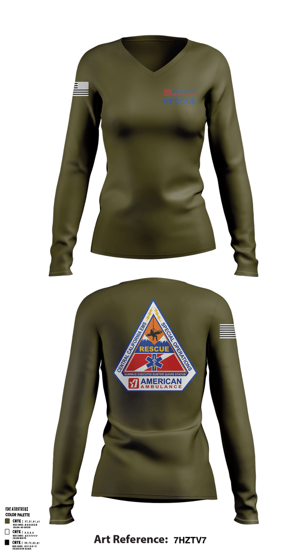 Women's Long Sleeve Vneck Shirt, American Ambulance Rescue, , Teamtime, Team time, sublimation, custom sports apparel, team uniforms, spirit wear, spiritwear, sports uniforms, custom shirts, team store, custom team store, fundraiser sports, apparel fundraiser
