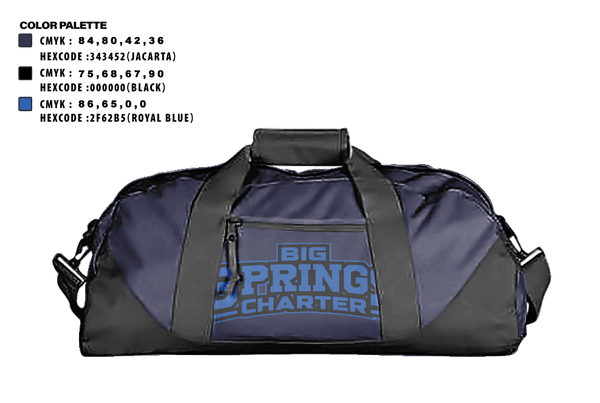 Duffle Bag, Big Springs Charter School, Spirit Store, Teamtime, Team time, sublimation, custom sports apparel, team uniforms, spirit wear, spiritwear, sports uniforms, custom shirts, team store, custom team store, fundraiser sports, apparel fundraiser