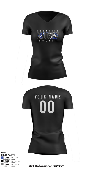 Women's Short Sleeve Vneck Shirt, Frontier Central Hockey, Hockey, Teamtime, Team time, sublimation, custom sports apparel, team uniforms, spirit wear, spiritwear, sports uniforms, custom shirts, team store, custom team store, fundraiser sports, apparel fundraiser