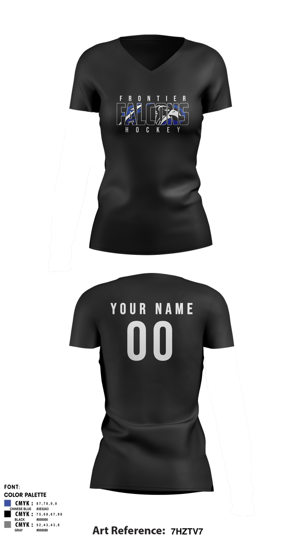 Women's Short Sleeve Vneck Shirt, Frontier Central Hockey, Hockey, Teamtime, Team time, sublimation, custom sports apparel, team uniforms, spirit wear, spiritwear, sports uniforms, custom shirts, team store, custom team store, fundraiser sports, apparel fundraiser
