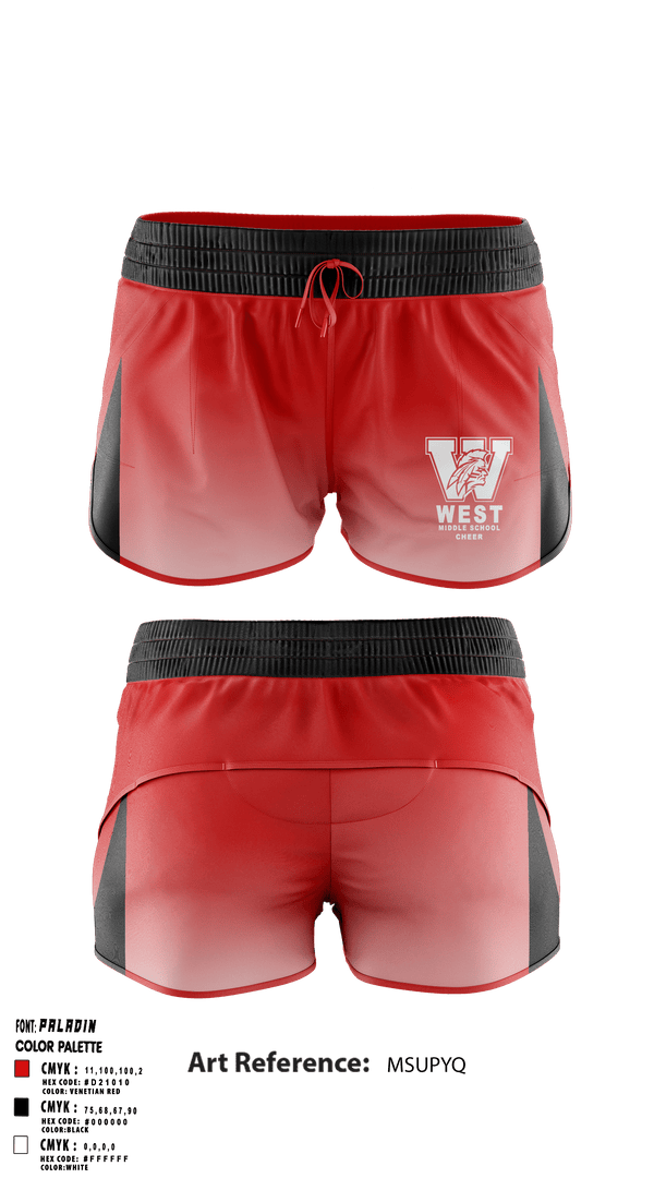 Women's Shorts, West Middle School Cheer, Cheer, Teamtime, Team time, sublimation, custom sports apparel, team uniforms, spirit wear, spiritwear, sports uniforms, custom shirts, team store, custom team store, fundraiser sports, apparel fundraiser