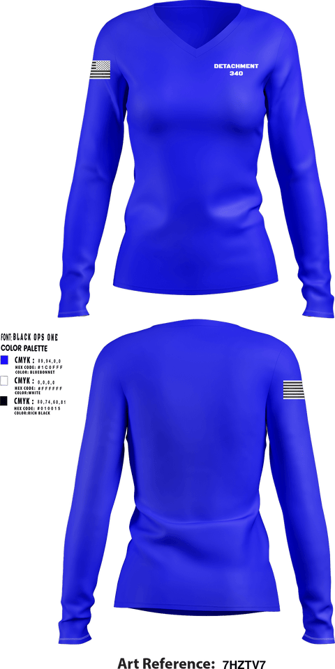 Women's Long Sleeve Vneck Shirt, Detachment 340, Air Force, Teamtime, Team time, sublimation, custom sports apparel, team uniforms, spirit wear, spiritwear, sports uniforms, custom shirts, team store, custom team store, fundraiser sports, apparel fundraiser