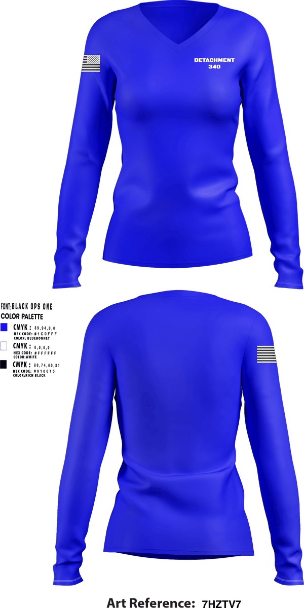 Women's Long Sleeve Vneck Shirt, Detachment 340, Air Force, Teamtime, Team time, sublimation, custom sports apparel, team uniforms, spirit wear, spiritwear, sports uniforms, custom shirts, team store, custom team store, fundraiser sports, apparel fundraiser