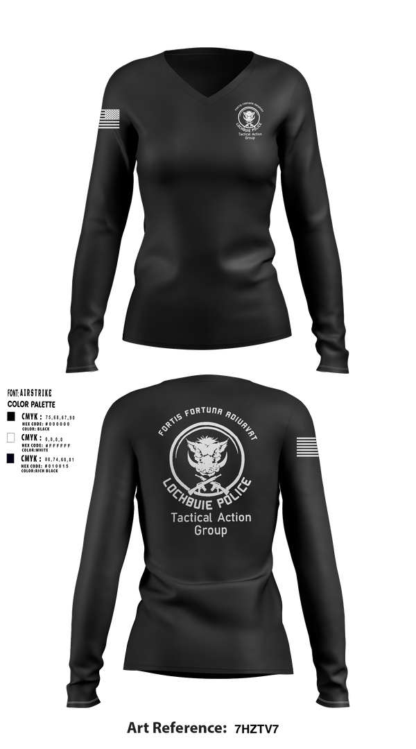 Women's Long Sleeve Vneck Shirt, Lochbuie PD TAG, Police, Teamtime, Team time, sublimation, custom sports apparel, team uniforms, spirit wear, spiritwear, sports uniforms, custom shirts, team store, custom team store, fundraiser sports, apparel fundraiser