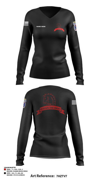 Women's Long Sleeve Vneck Shirt, Echo FSC Stampede 7th Eng, Army, Teamtime, Team time, sublimation, custom sports apparel, team uniforms, spirit wear, spiritwear, sports uniforms, custom shirts, team store, custom team store, fundraiser sports, apparel fundraiser