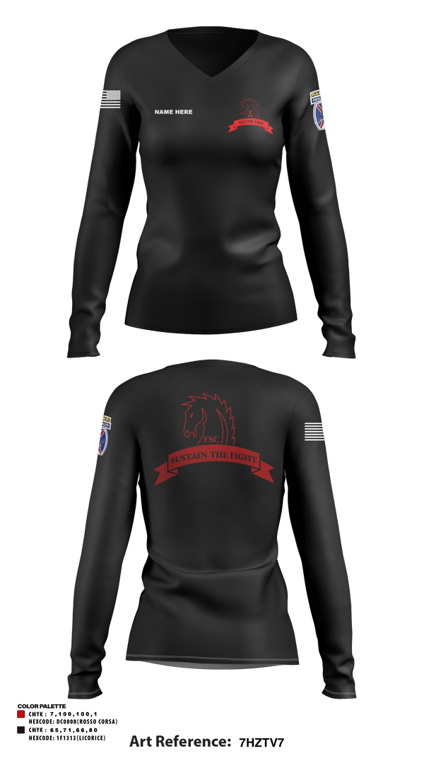 Women's Long Sleeve Vneck Shirt, Echo FSC Stampede 7th Eng, Army, Teamtime, Team time, sublimation, custom sports apparel, team uniforms, spirit wear, spiritwear, sports uniforms, custom shirts, team store, custom team store, fundraiser sports, apparel fundraiser