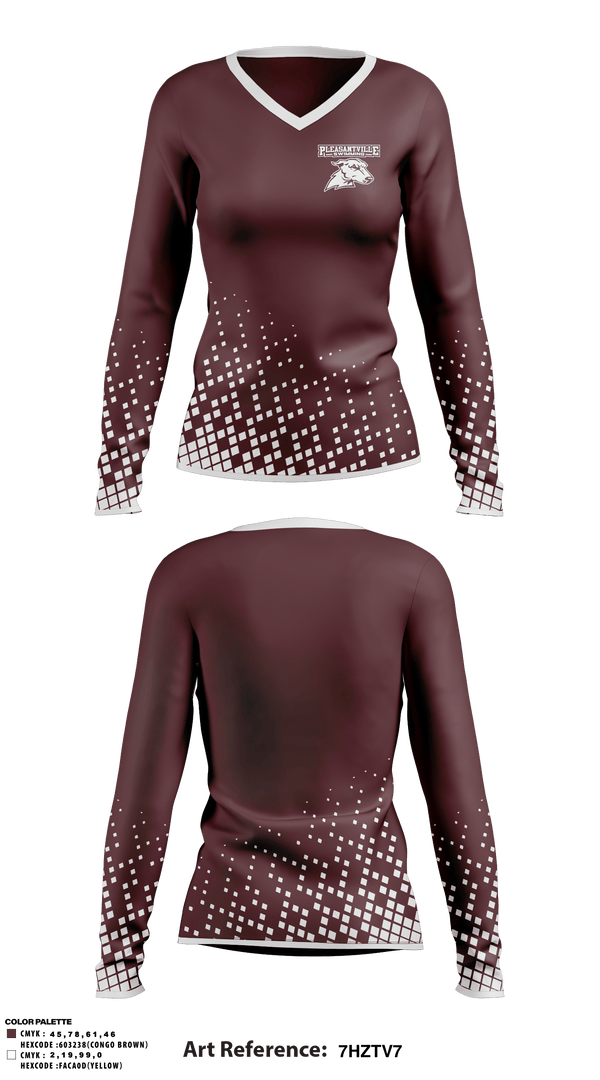 Women's Long Sleeve Vneck Shirt, Pleasantville High School Swimming, Swimming, Teamtime, Team time, sublimation, custom sports apparel, team uniforms, spirit wear, spiritwear, sports uniforms, custom shirts, team store, custom team store, fundraiser sports, apparel fundraiser
