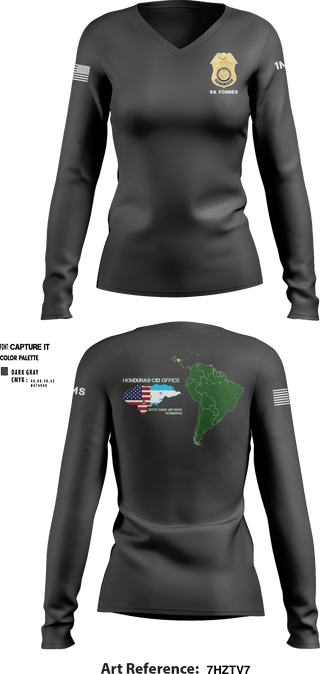 Women's Long Sleeve Vneck Shirt, Honduras CID Office, Army, Teamtime, Team time, sublimation, custom sports apparel, team uniforms, spirit wear, spiritwear, sports uniforms, custom shirts, team store, custom team store, fundraiser sports, apparel fundraiser