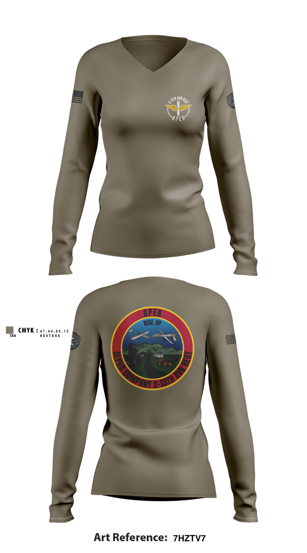 Women's Long Sleeve Vneck Shirt, A Co, 2-13th AVN REGT, , Teamtime, Team time, sublimation, custom sports apparel, team uniforms, spirit wear, spiritwear, sports uniforms, custom shirts, team store, custom team store, fundraiser sports, apparel fundraiser