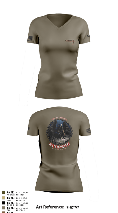 49th A co 1st Platoon REAPERS 78641109 Women's Short Sleeve V-neck Shirt - 4