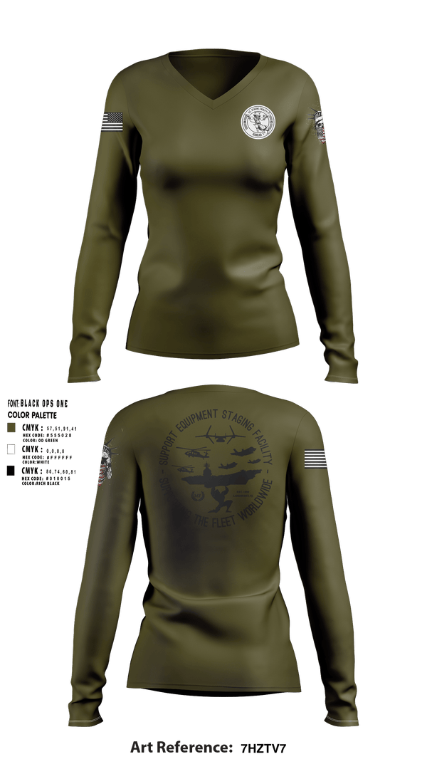 Women's Long Sleeve Vneck Shirt, SE Staging Facility, Navy, Teamtime, Team time, sublimation, custom sports apparel, team uniforms, spirit wear, spiritwear, sports uniforms, custom shirts, team store, custom team store, fundraiser sports, apparel fundraiser