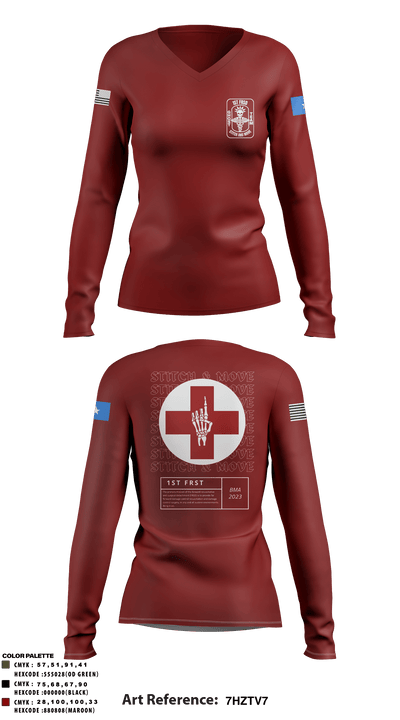 1st FRSD 86296727 Women's Long Sleeve V-neck Shirt - 66