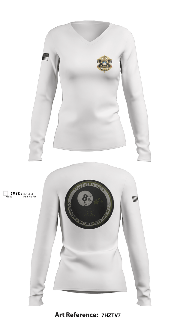 Women's Long Sleeve Vneck Shirt, Southern Ohio Organized and Major Crimes Task Force, Police, Teamtime, Team time, sublimation, custom sports apparel, team uniforms, spirit wear, spiritwear, sports uniforms, custom shirts, team store, custom team store, fundraiser sports, apparel fundraiser