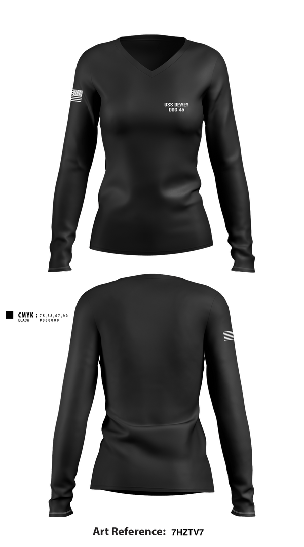 Women's Long Sleeve Vneck Shirt, USS DEWEY DDG-45, , Teamtime, Team time, sublimation, custom sports apparel, team uniforms, spirit wear, spiritwear, sports uniforms, custom shirts, team store, custom team store, fundraiser sports, apparel fundraiser