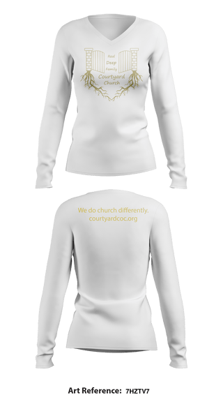 Women's Long Sleeve Vneck Shirt, Courtyard Chuch, , Teamtime, Team time, sublimation, custom sports apparel, team uniforms, spirit wear, spiritwear, sports uniforms, custom shirts, team store, custom team store, fundraiser sports, apparel fundraiser