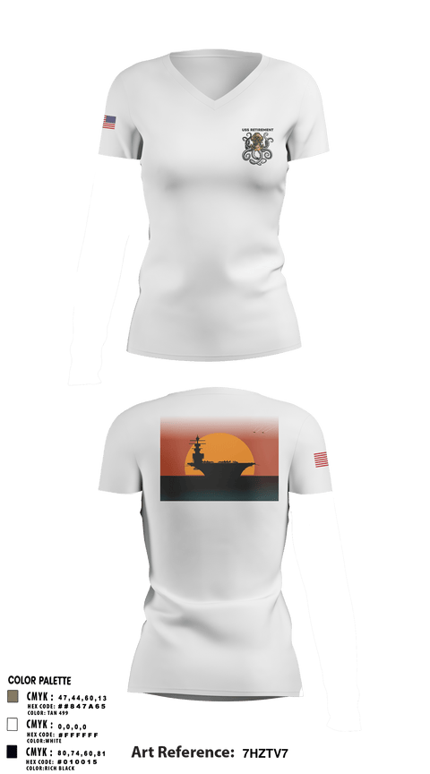 Women's Short Sleeve Vneck Shirt, USS Retirement, Navy, Teamtime, Team time, sublimation, custom sports apparel, team uniforms, spirit wear, spiritwear, sports uniforms, custom shirts, team store, custom team store, fundraiser sports, apparel fundraiser