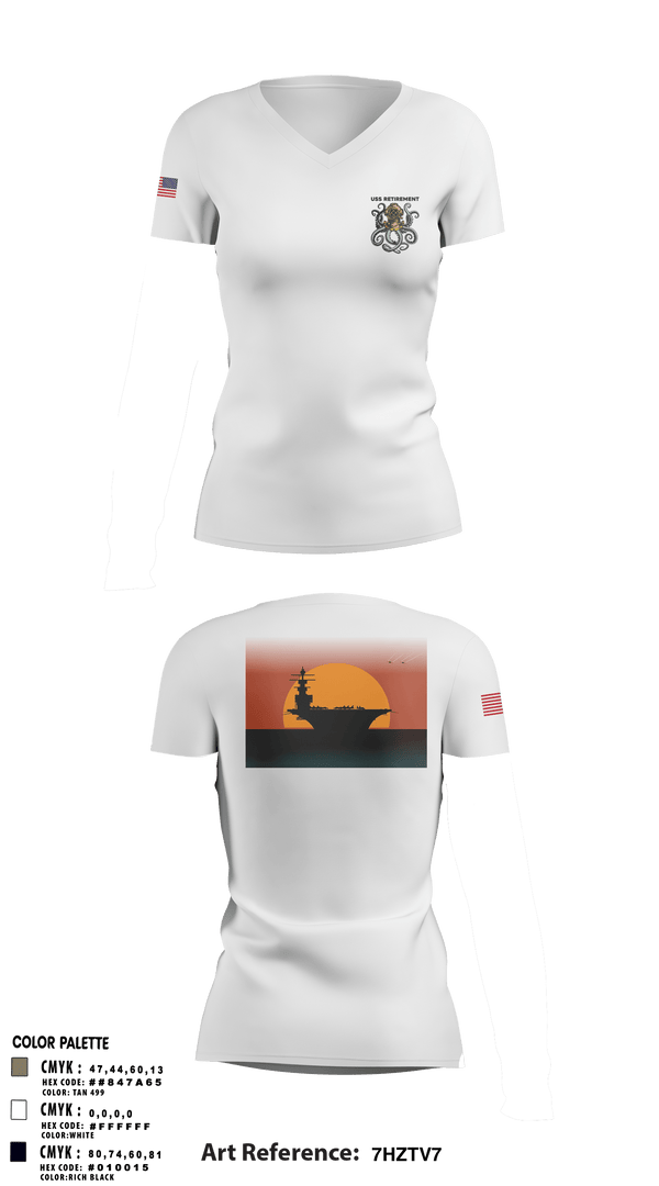 Women's Short Sleeve Vneck Shirt, USS Retirement, Navy, Teamtime, Team time, sublimation, custom sports apparel, team uniforms, spirit wear, spiritwear, sports uniforms, custom shirts, team store, custom team store, fundraiser sports, apparel fundraiser