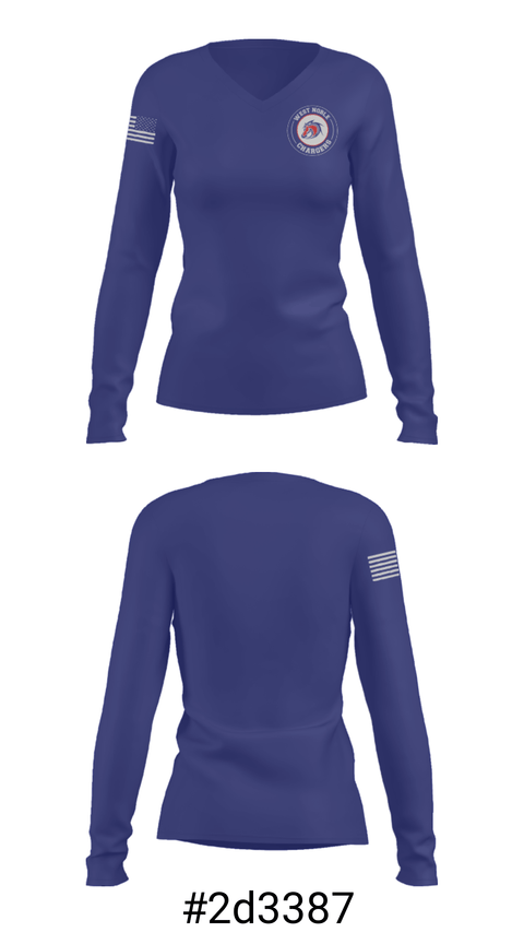 Women's Long Sleeve Vneck Shirt, West Noble High School Gymnastics, Spirit Store, Teamtime, Team time, sublimation, custom sports apparel, team uniforms, spirit wear, spiritwear, sports uniforms, custom shirts, team store, custom team store, fundraiser sports, apparel fundraiser