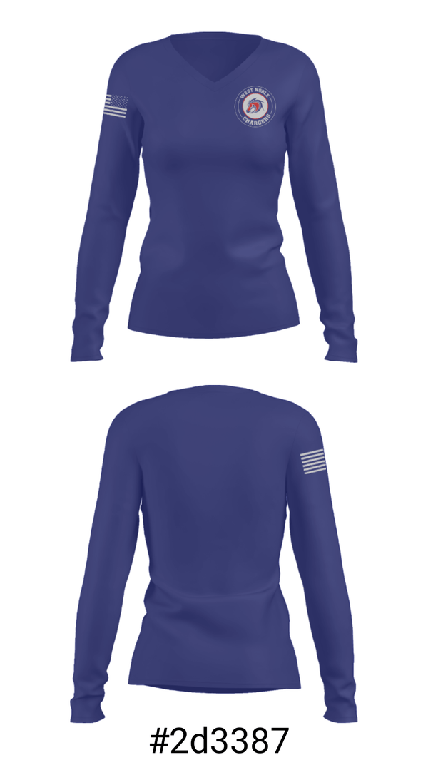 Women's Long Sleeve Vneck Shirt, West Noble High School Gymnastics, Spirit Store, Teamtime, Team time, sublimation, custom sports apparel, team uniforms, spirit wear, spiritwear, sports uniforms, custom shirts, team store, custom team store, fundraiser sports, apparel fundraiser