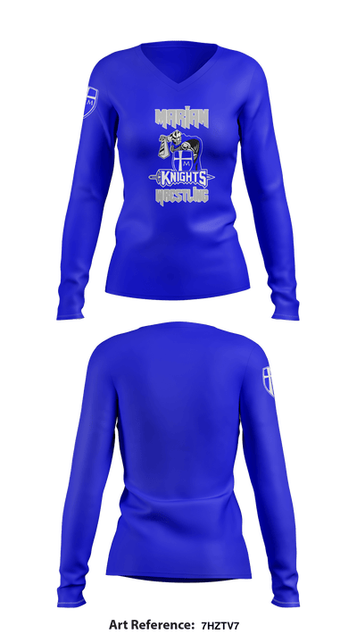 Marian High School Wrestling 1916456 Women's Long Sleeve V-neck Shirt - 45