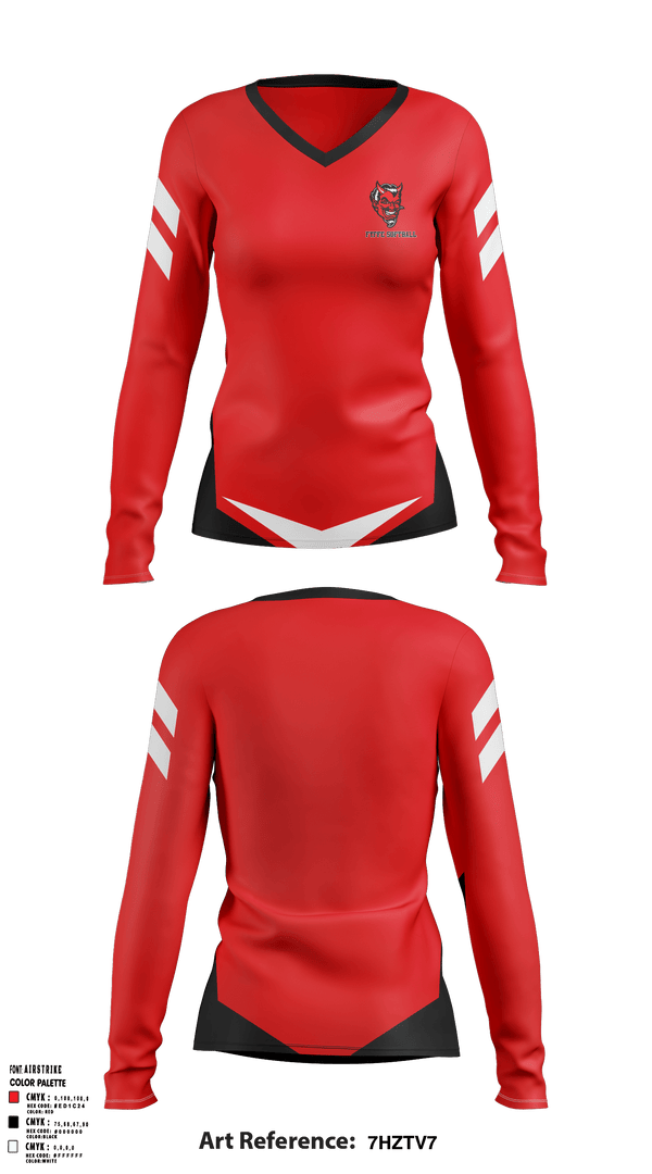 Women's Long Sleeve Vneck Shirt, Fyffe High School Softball, Softball, Teamtime, Team time, sublimation, custom sports apparel, team uniforms, spirit wear, spiritwear, sports uniforms, custom shirts, team store, custom team store, fundraiser sports, apparel fundraiser