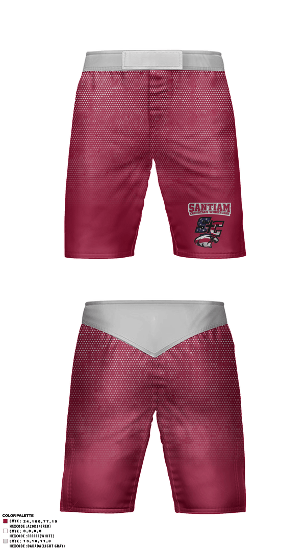 Fight Shorts, Santiam Christian School Wrestling, Wrestling, Teamtime, Team time, sublimation, custom sports apparel, team uniforms, spirit wear, spiritwear, sports uniforms, custom shirts, team store, custom team store, fundraiser sports, apparel fundraiser