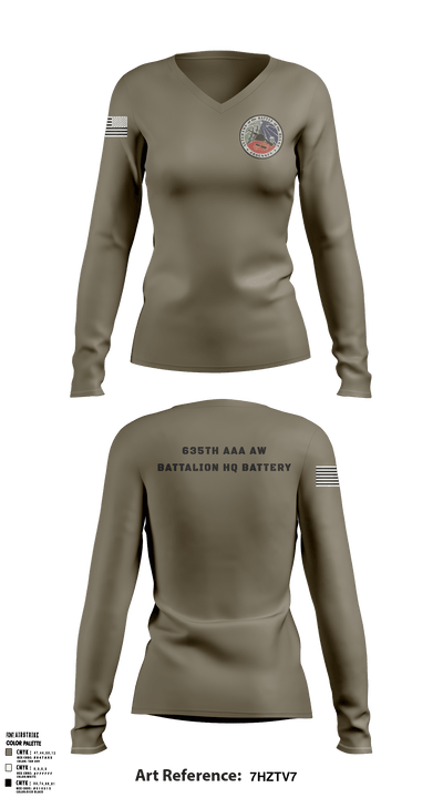 635th AAA AW Battalion HQ Battery 3041583 Women's Long Sleeve V-neck Shirt - 2