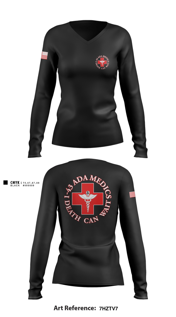 Women's Long Sleeve Vneck Shirt, Medics, 1-43 ADA, Army, Teamtime, Team time, sublimation, custom sports apparel, team uniforms, spirit wear, spiritwear, sports uniforms, custom shirts, team store, custom team store, fundraiser sports, apparel fundraiser