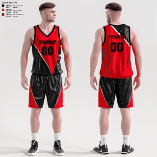 Basketball Uniform, Tigers, Men's Basketball, Teamtime, Team time, sublimation, custom sports apparel, team uniforms, spirit wear, spiritwear, sports uniforms, custom shirts, team store, custom team store, fundraiser sports, apparel fundraiser