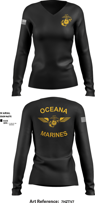 Women's Long Sleeve Vneck Shirt, , Marines, Teamtime, Team time, sublimation, custom sports apparel, team uniforms, spirit wear, spiritwear, sports uniforms, custom shirts, team store, custom team store, fundraiser sports, apparel fundraiser
